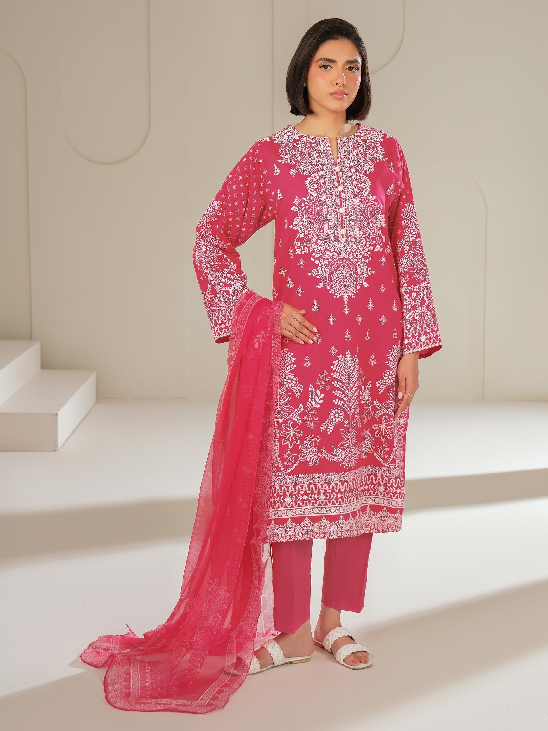 3 Piece Cambric Suit-Paste Print (Unstitched)