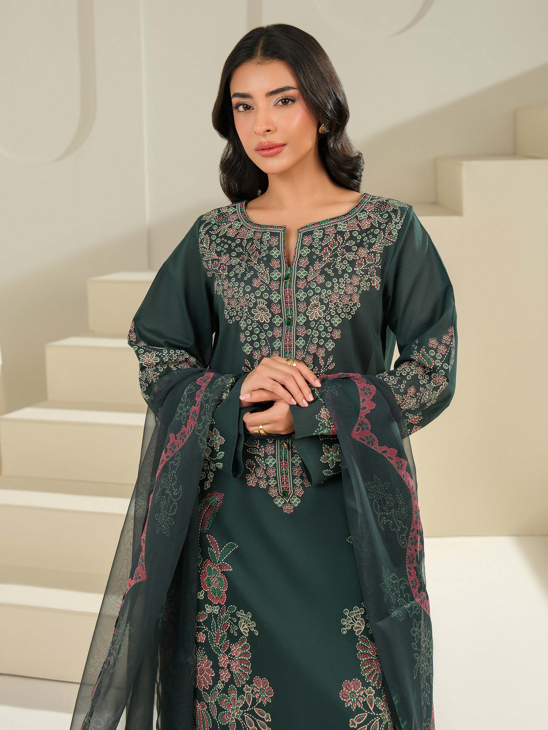 3 Piece Cambric Suit-Paste Print (Unstitched)