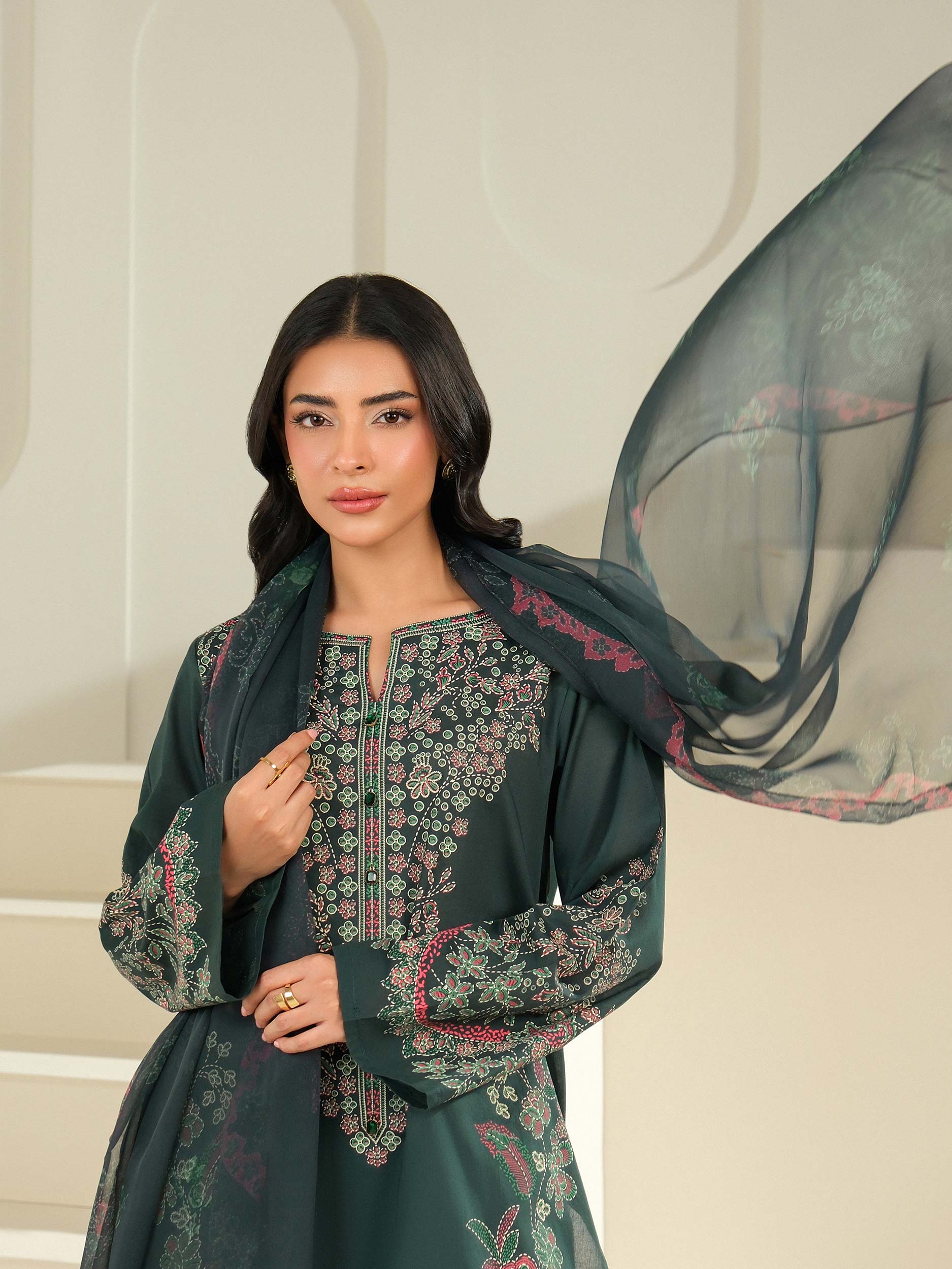 3 Piece Cambric Suit-Paste Print (Unstitched)