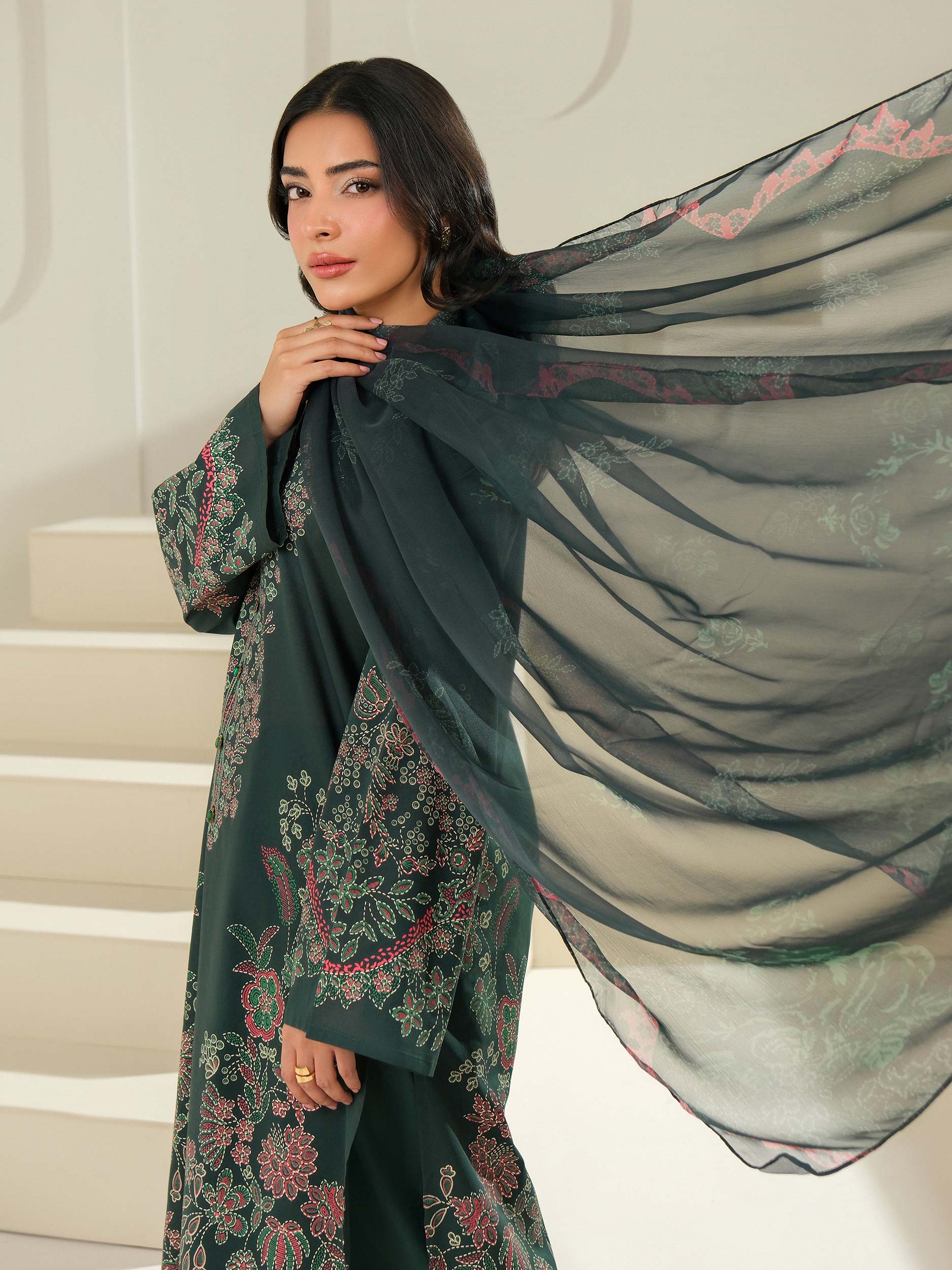 3 Piece Cambric Suit-Paste Print (Unstitched)