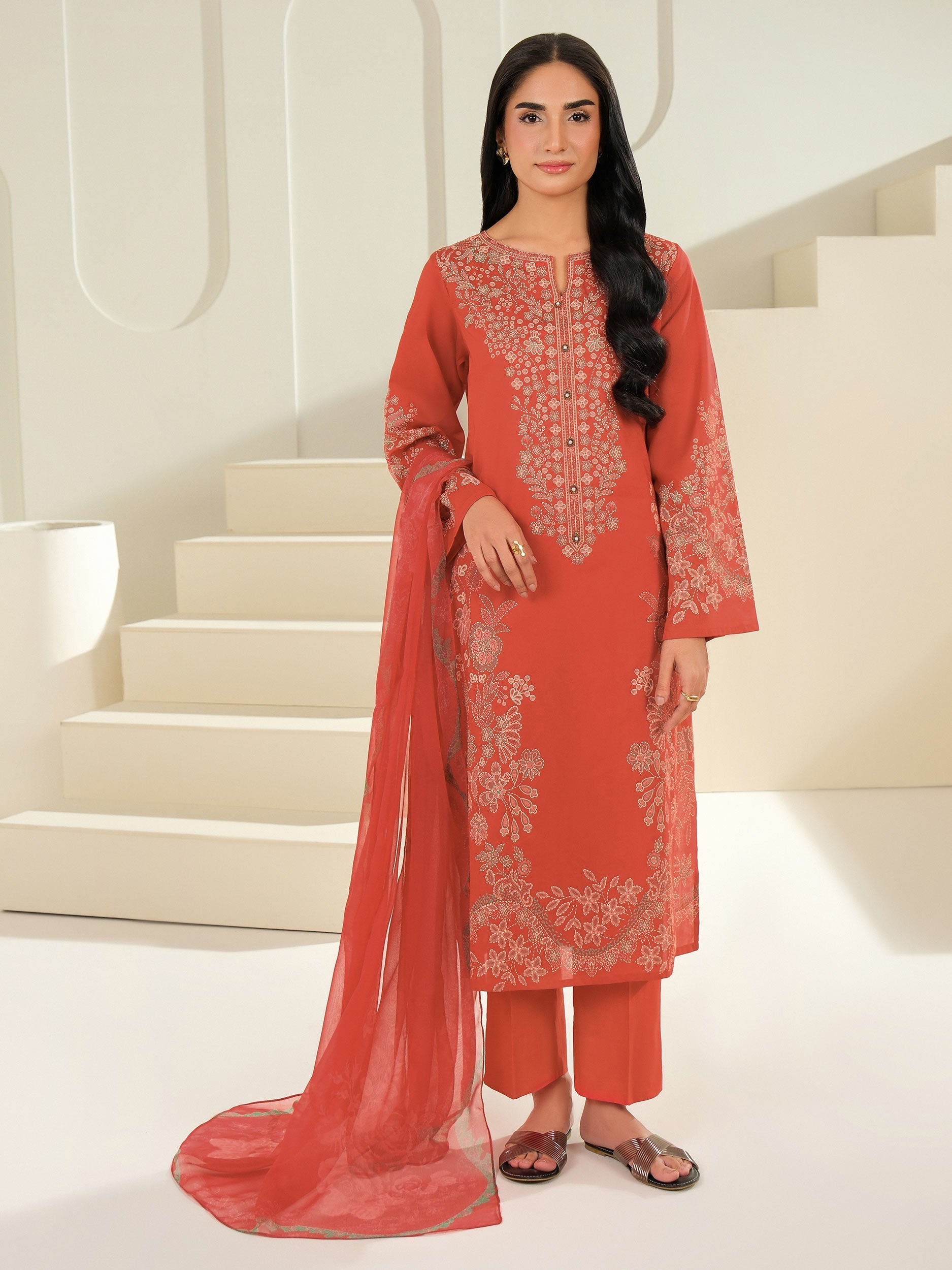 3 Piece Cambric Suit-Paste Print (Unstitched)