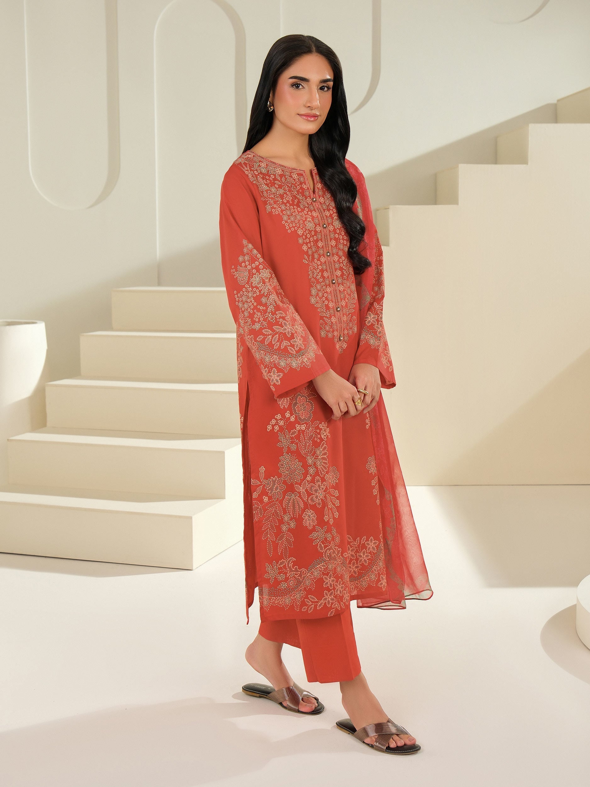 3 Piece Cambric Suit-Paste Print (Unstitched)