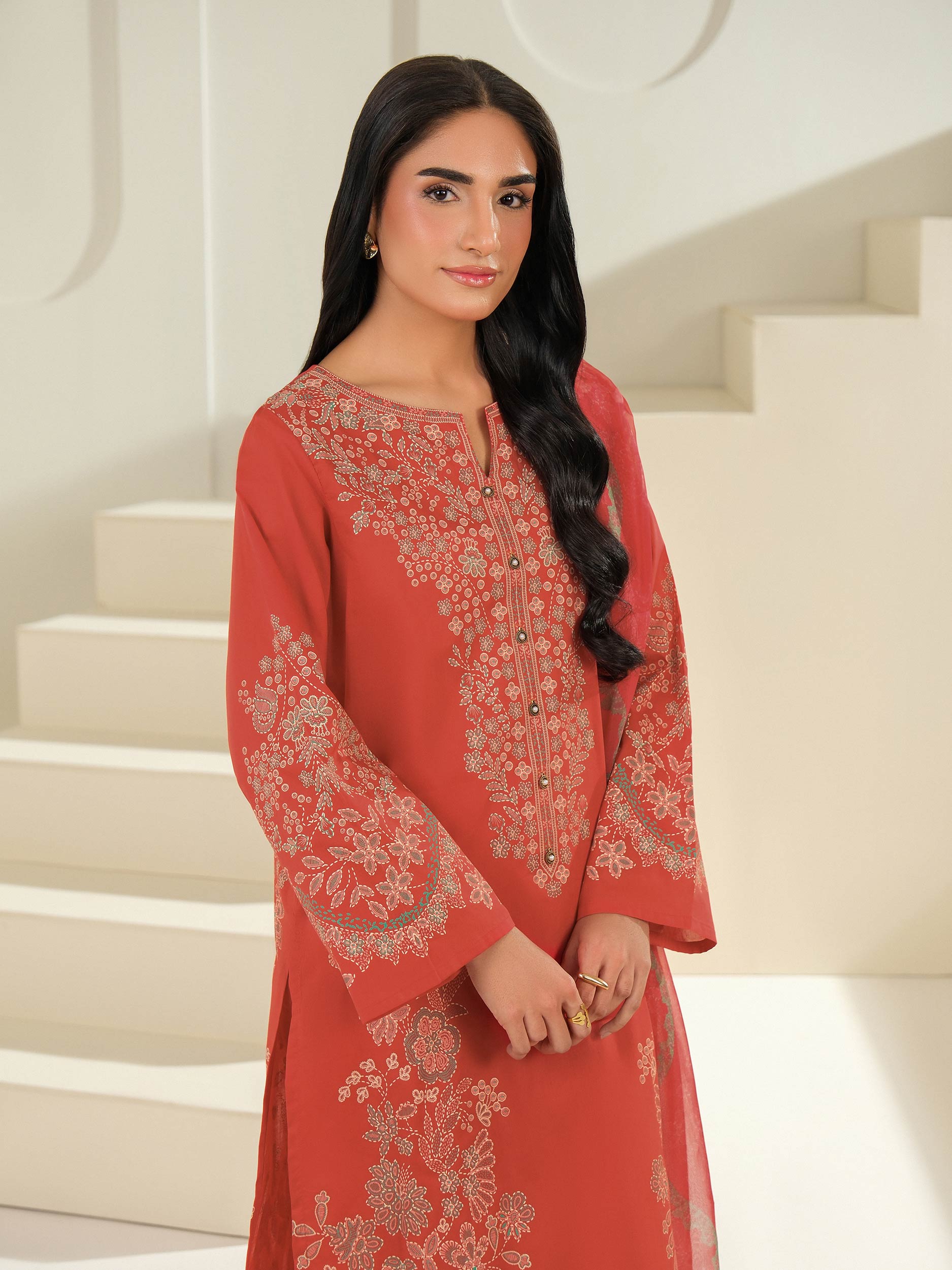 3 Piece Cambric Suit-Paste Print (Unstitched)
