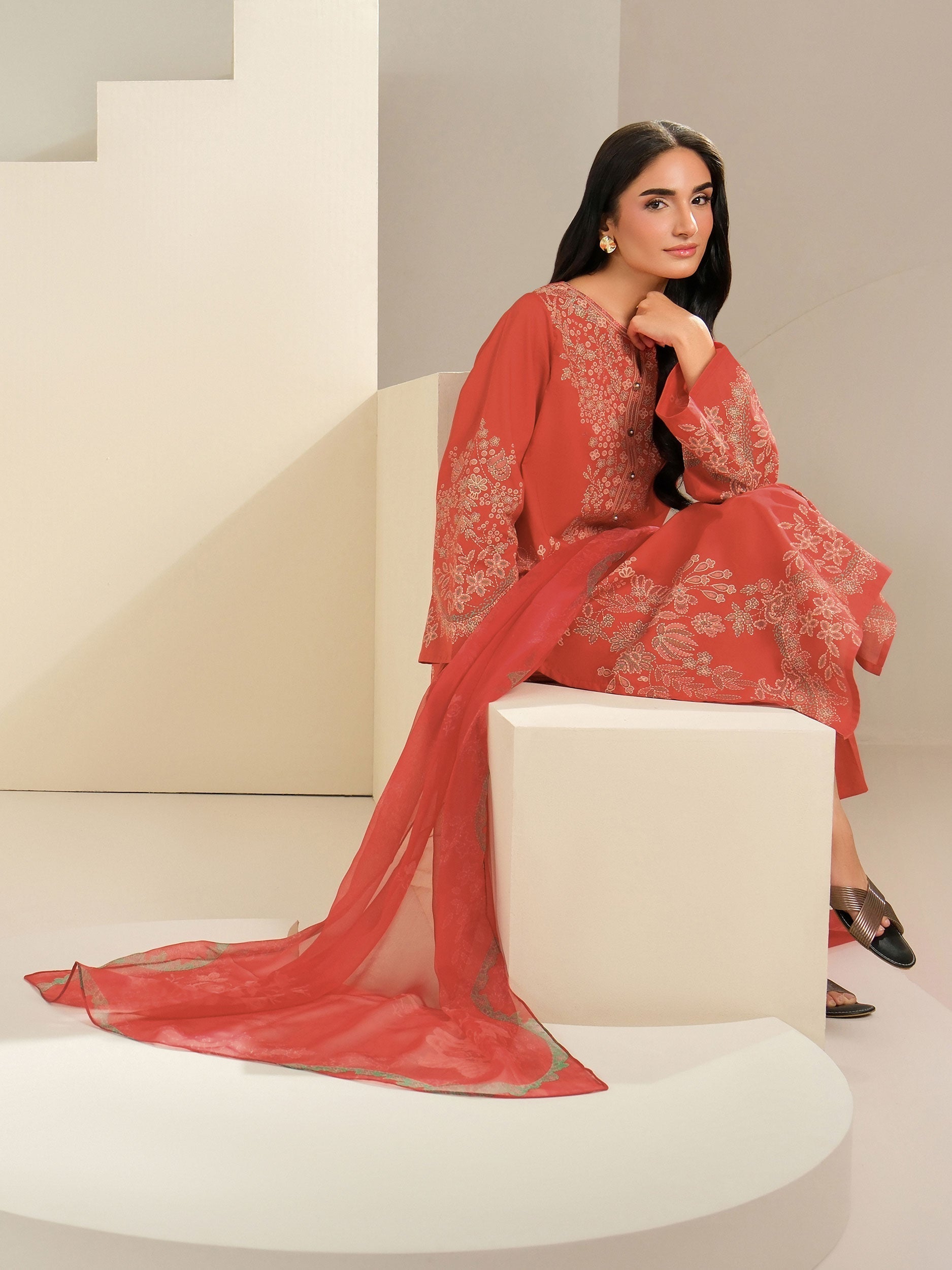 3 Piece Cambric Suit-Paste Print (Unstitched)