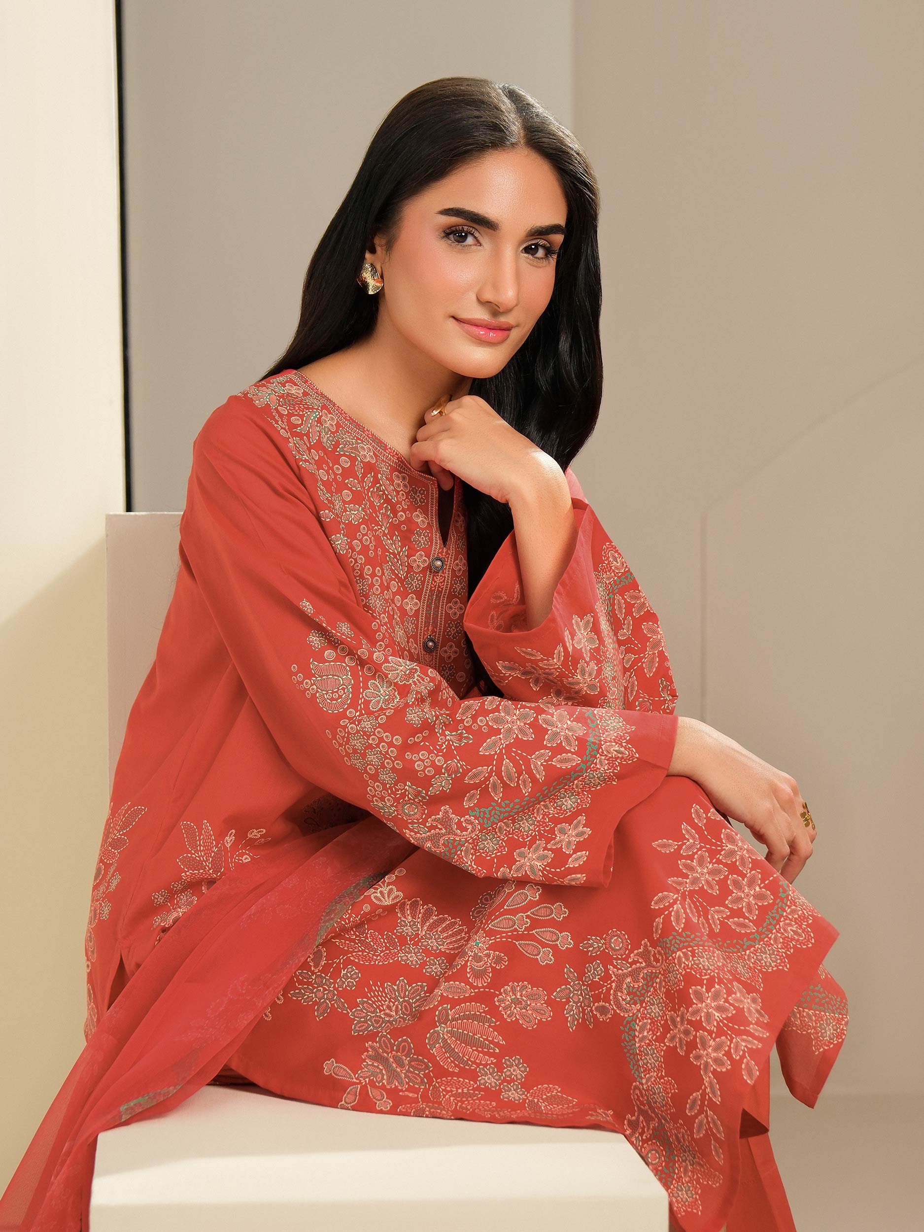 3 Piece Cambric Suit-Paste Print (Unstitched)