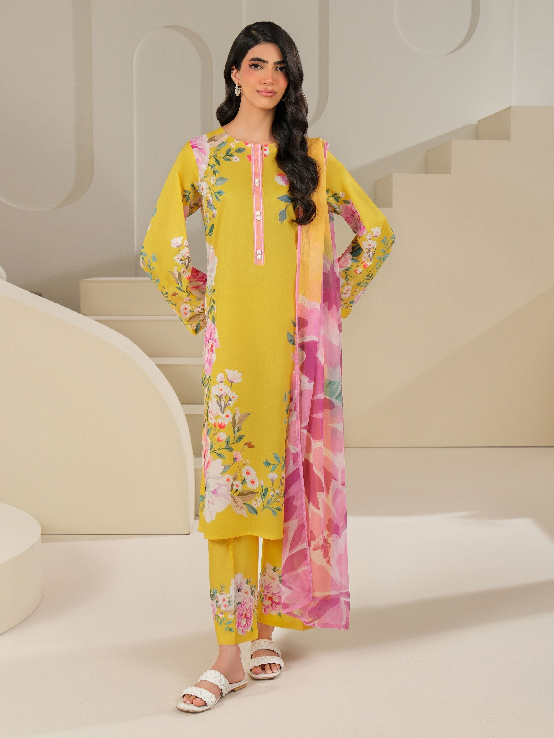 3 Piece Cambric Suit-Printed (Unstitched)