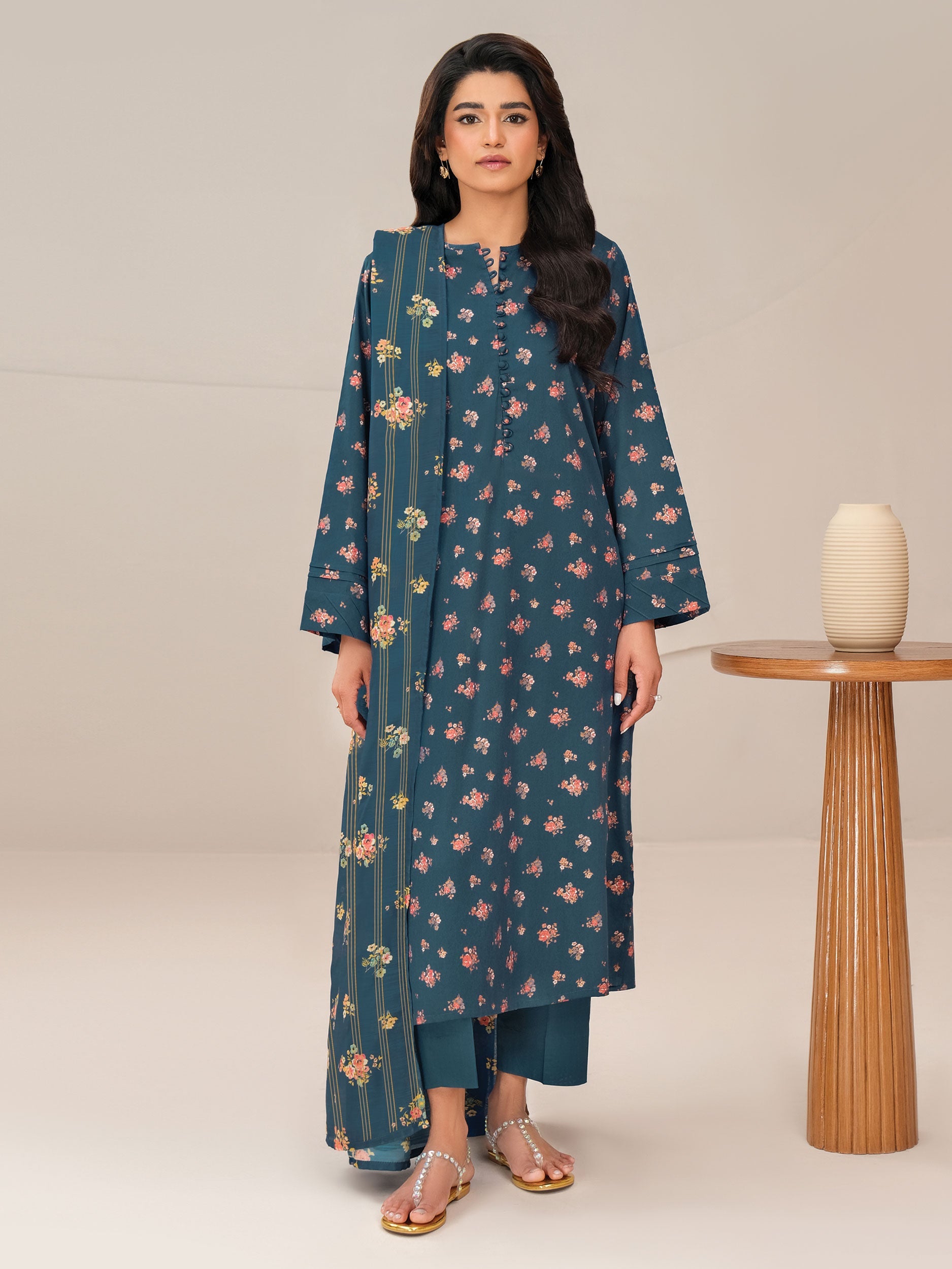 2 Piece Satin Suit-Paste Print (Unstitched)