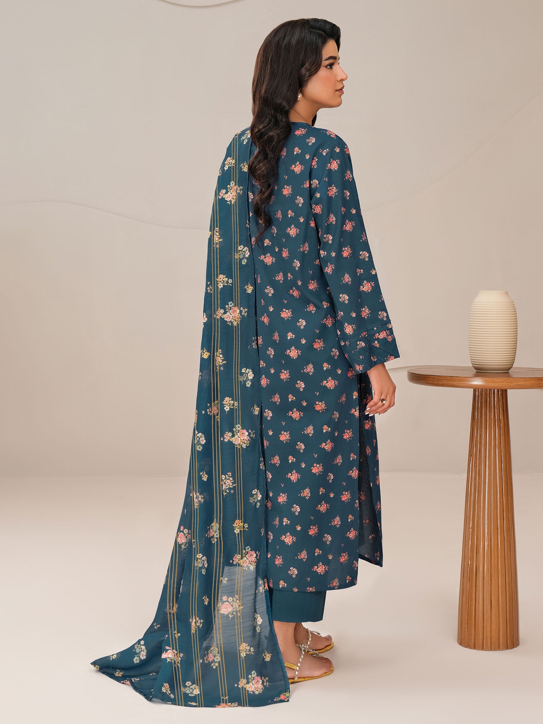 2 Piece Satin Suit-Paste Print (Unstitched)