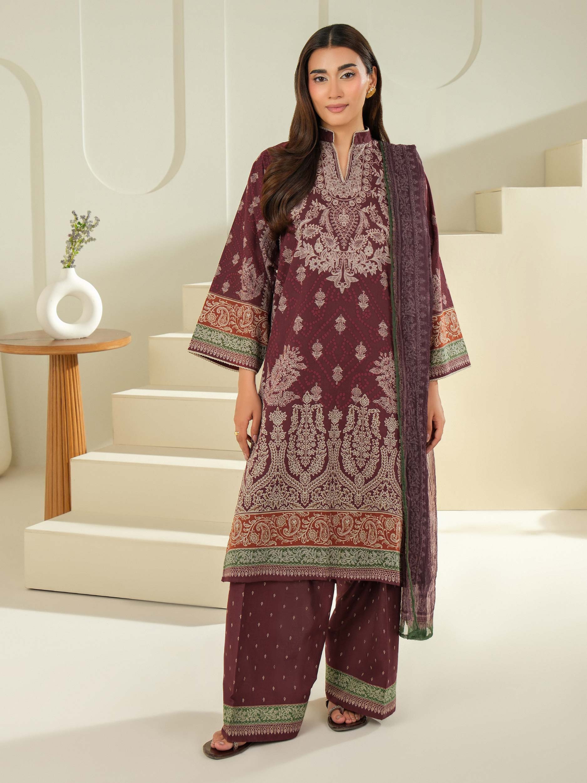 3 Piece Cambric Suit-Printed (Unstitched)