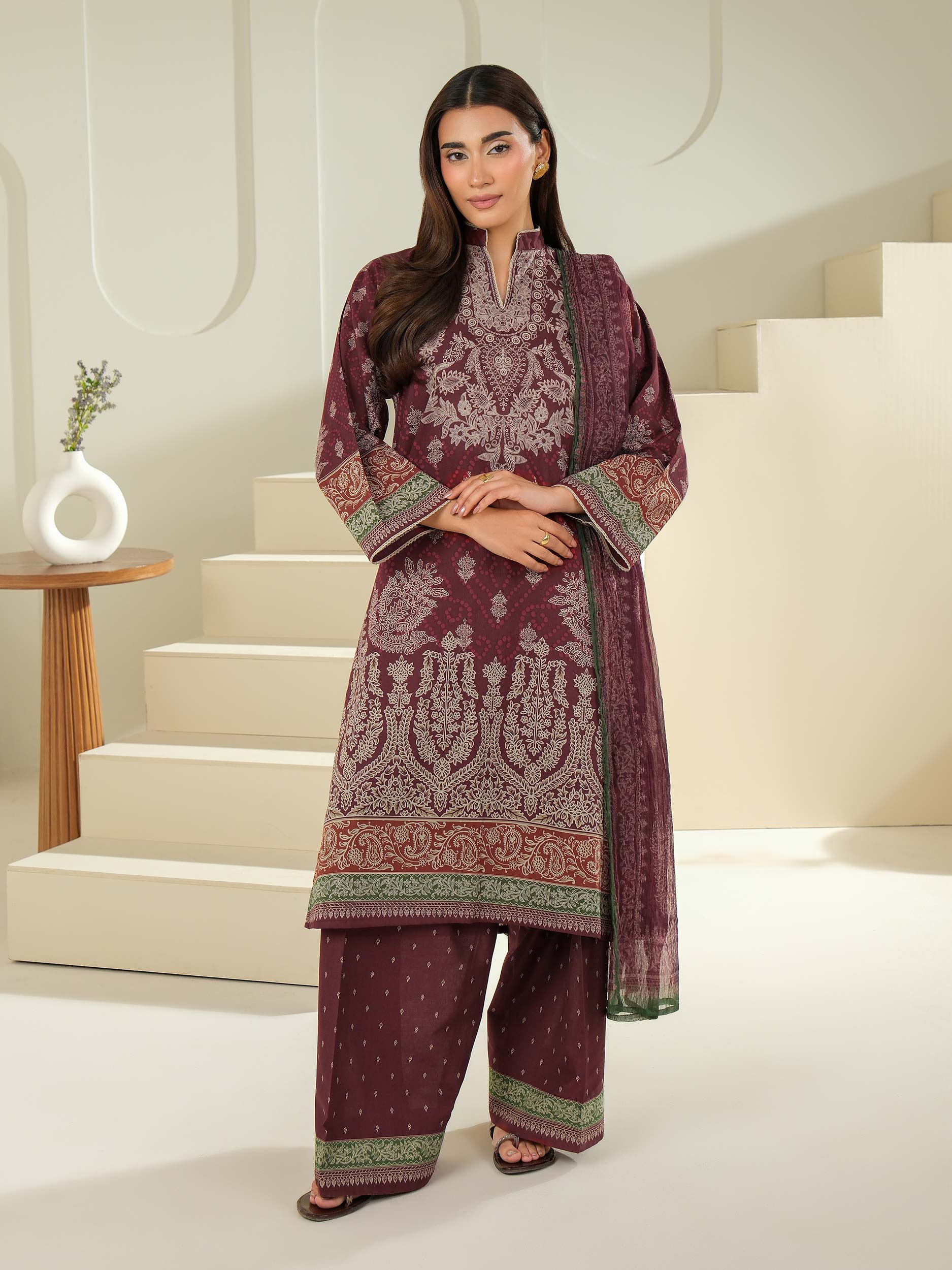 3 Piece Cambric Suit-Printed (Unstitched)