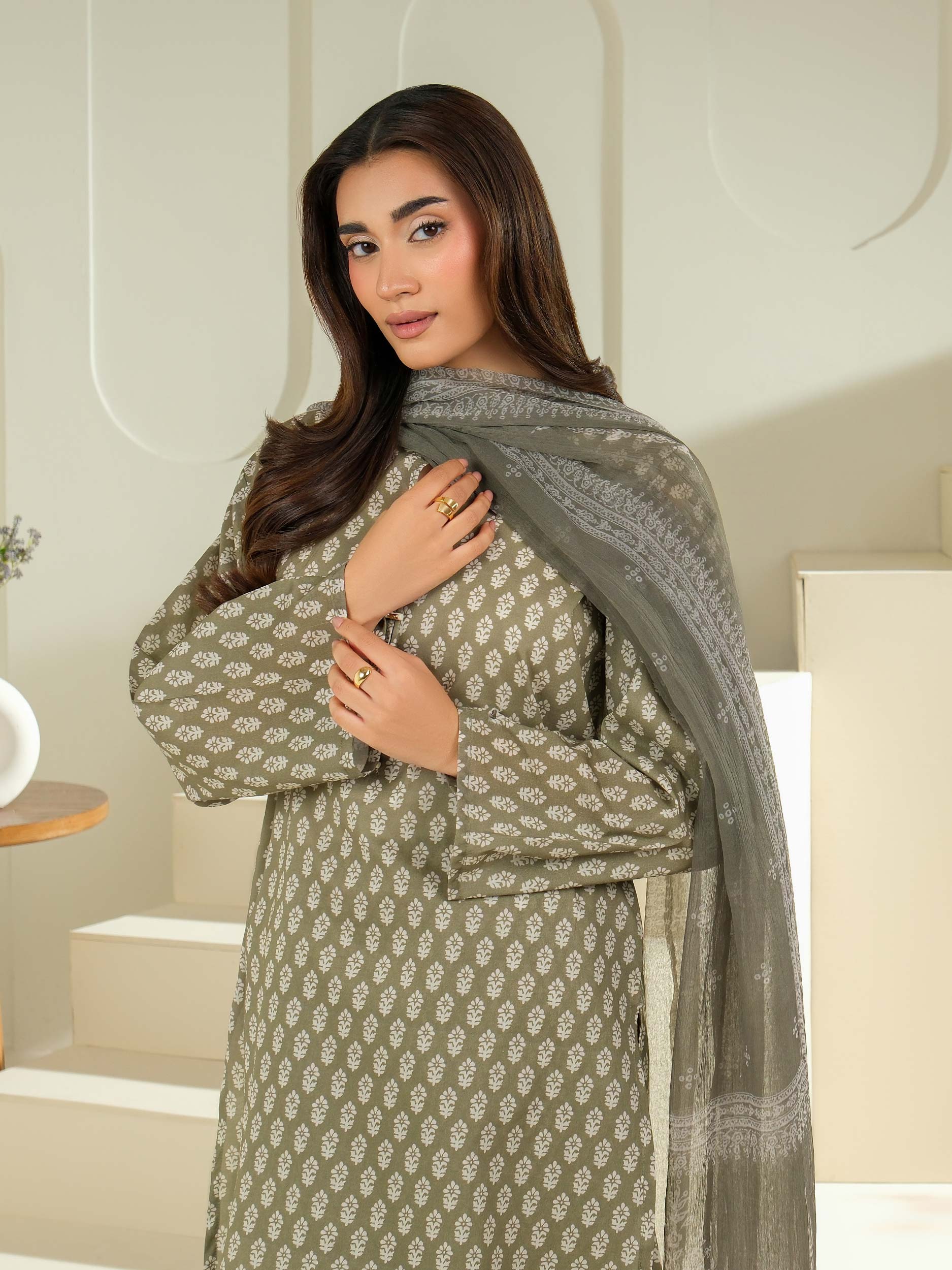 3 Piece Cambric Suit-Printed (Unstitched)