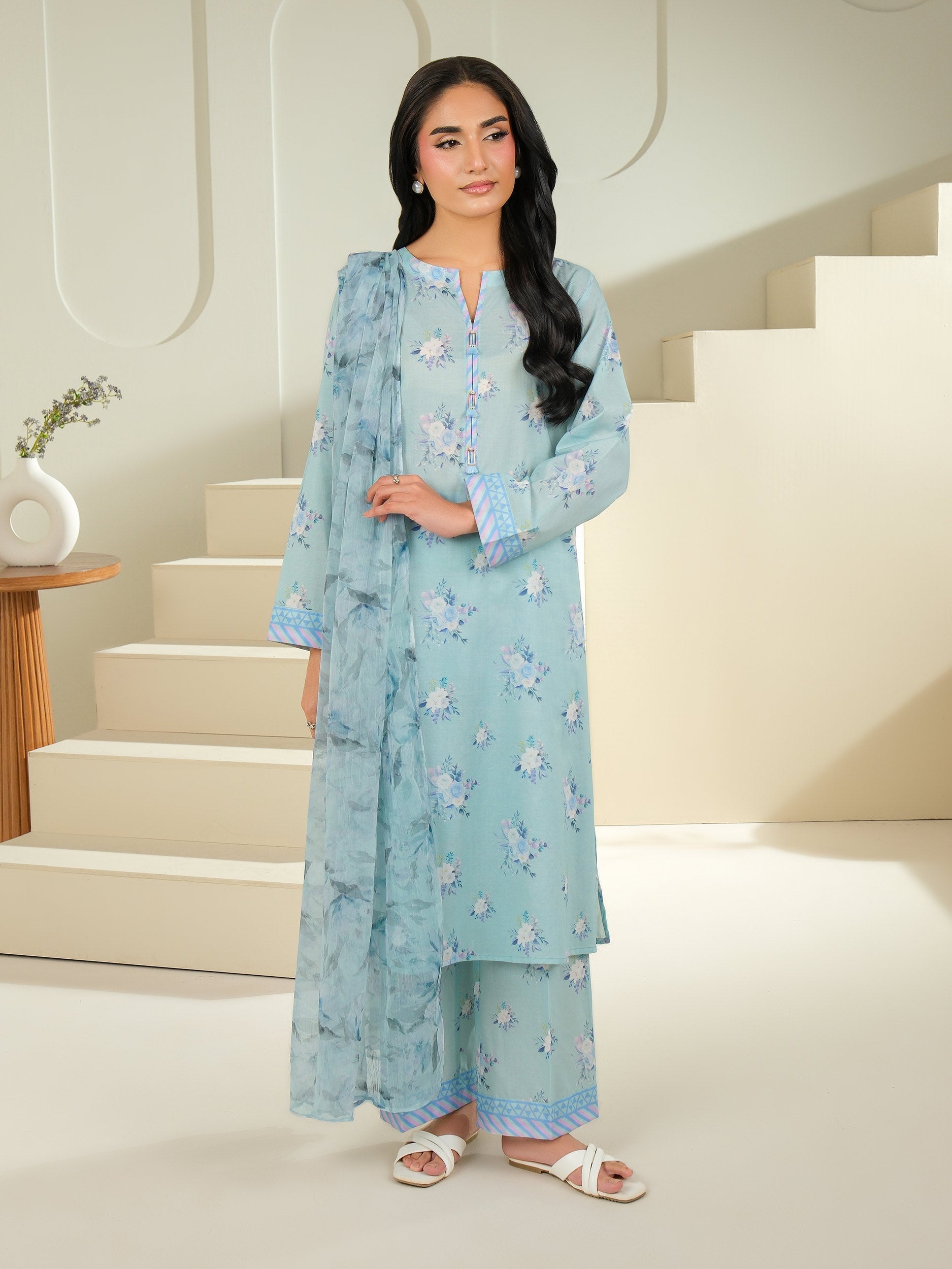 3 Piece Cambric Suit-Printed (Unstitched)