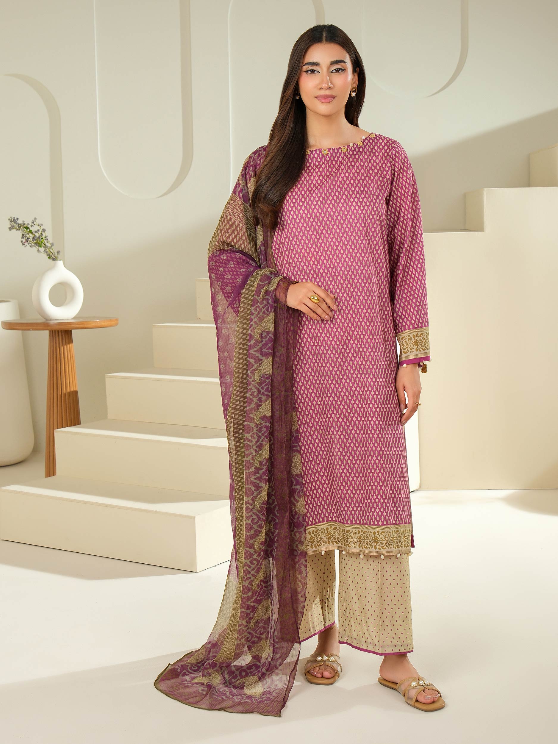 3 Piece Cambric Suit-Printed (Unstitched)