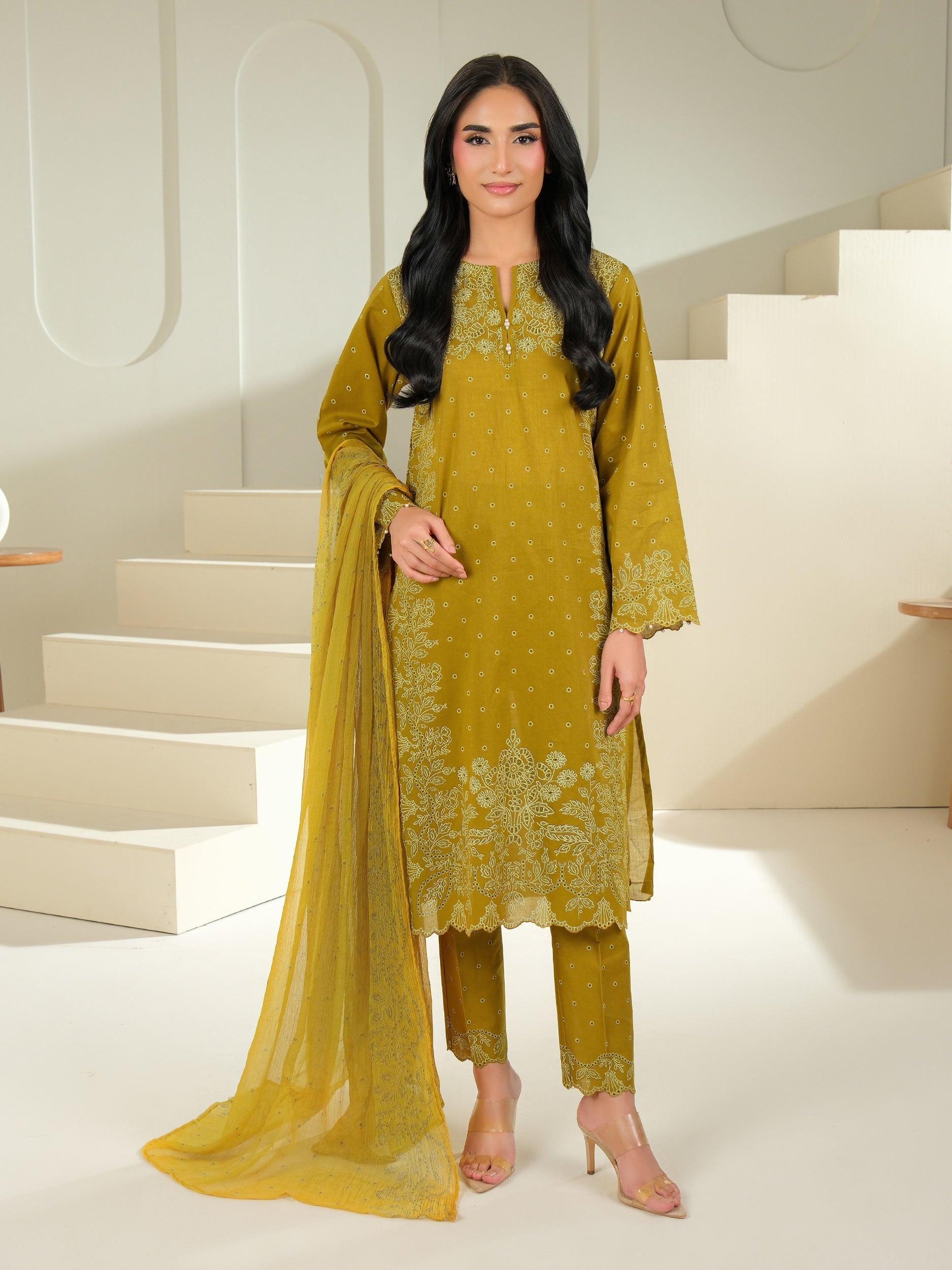 3 Piece Cambric Suit-Paste Print (Unstitched)