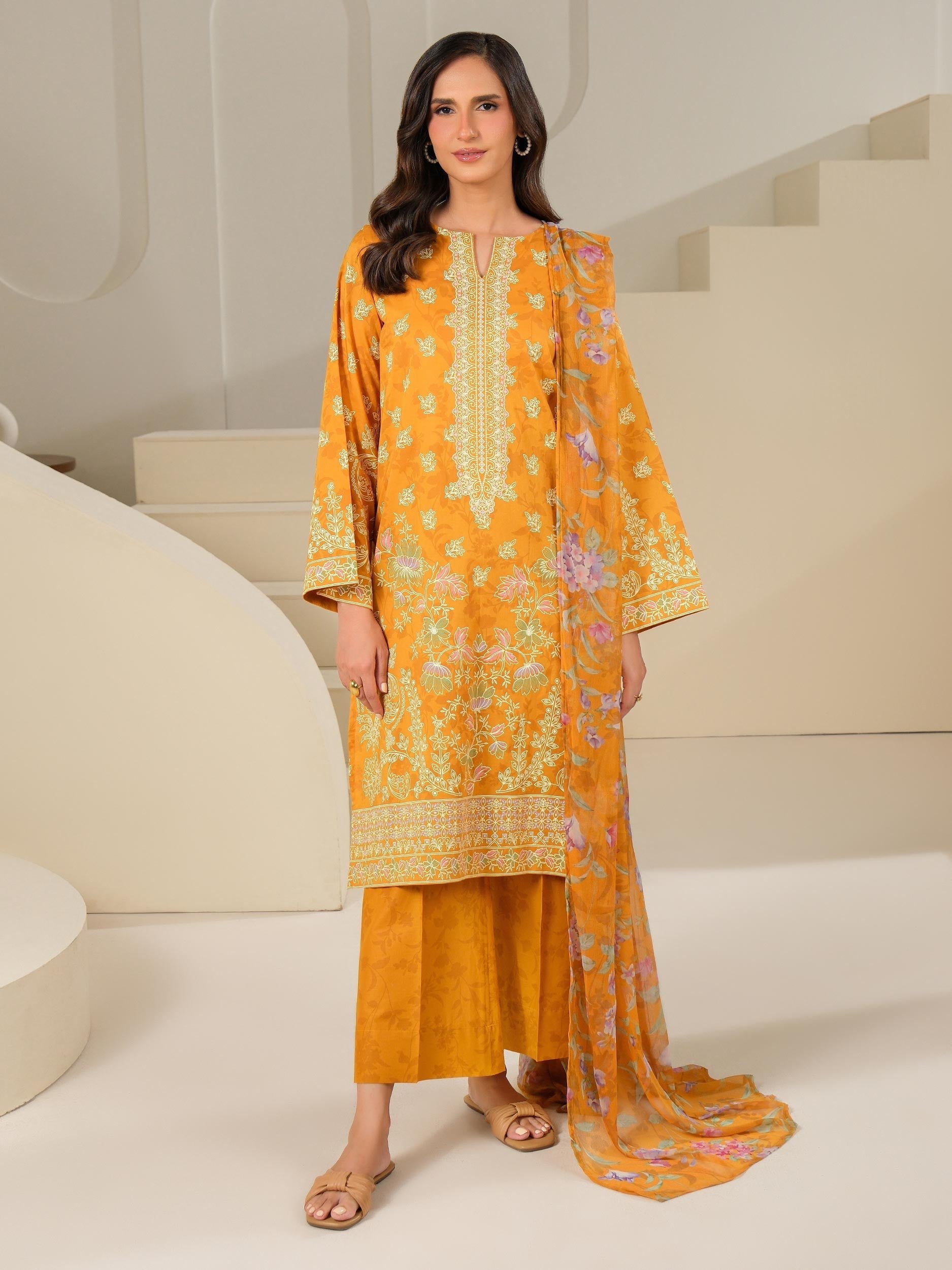3 Piece Cambric Suit-Paste Print (Unstitched)