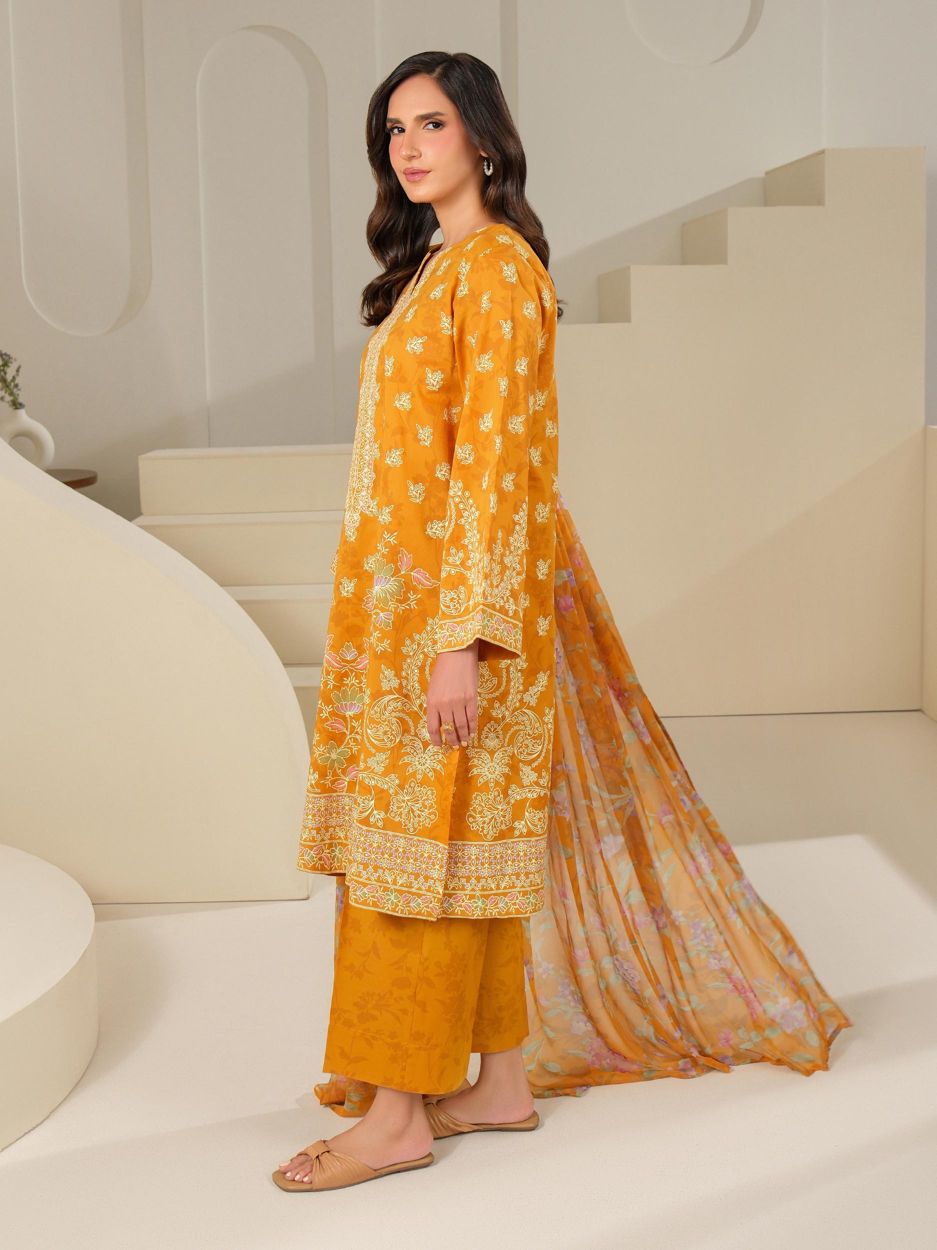3 Piece Cambric Suit-Paste Print (Unstitched)