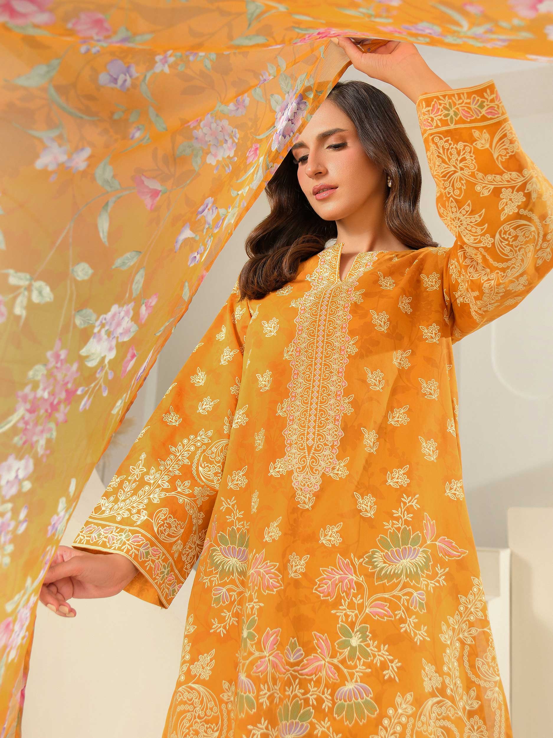 3 Piece Cambric Suit-Paste Print (Unstitched)
