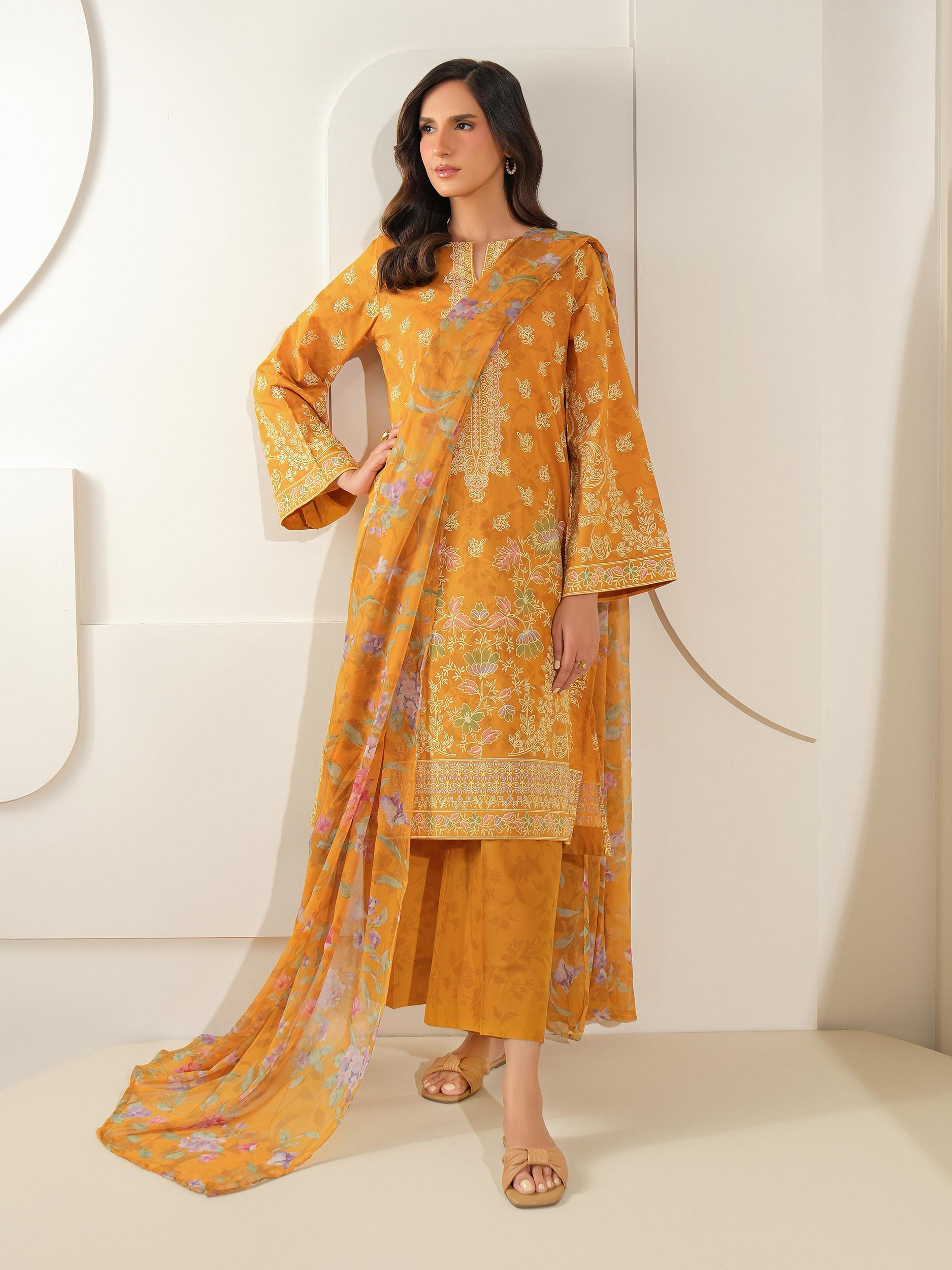 3 Piece Cambric Suit-Paste Print (Unstitched)