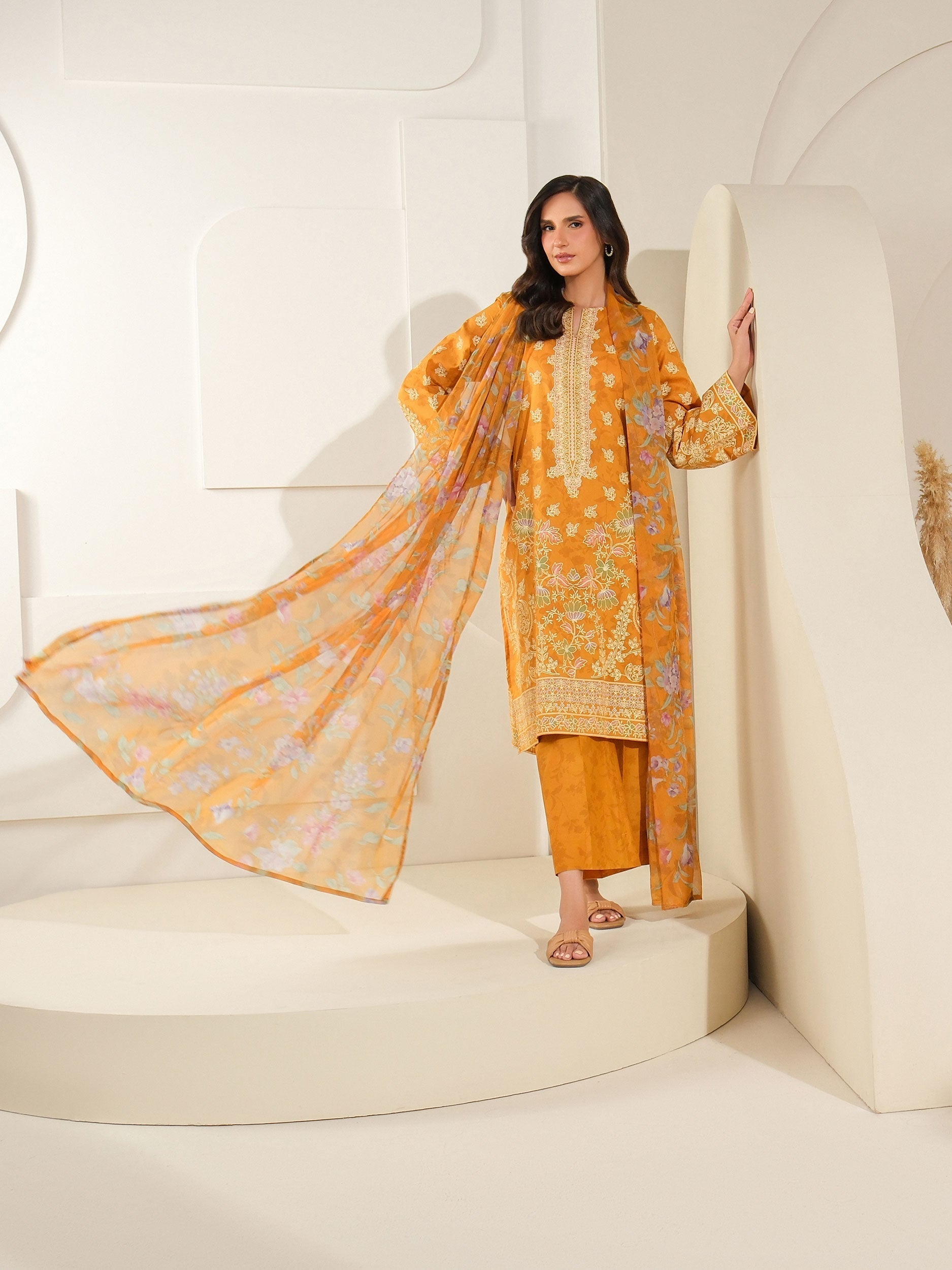 3 Piece Cambric Suit-Paste Print (Unstitched)