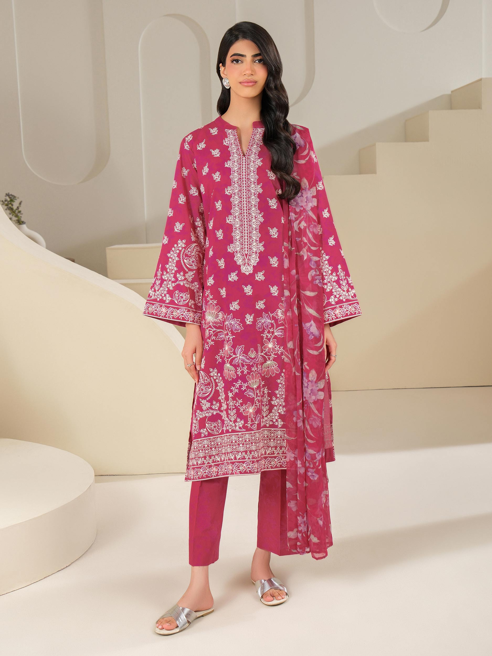 3 Piece Cambric Suit-Paste Print (Unstitched)