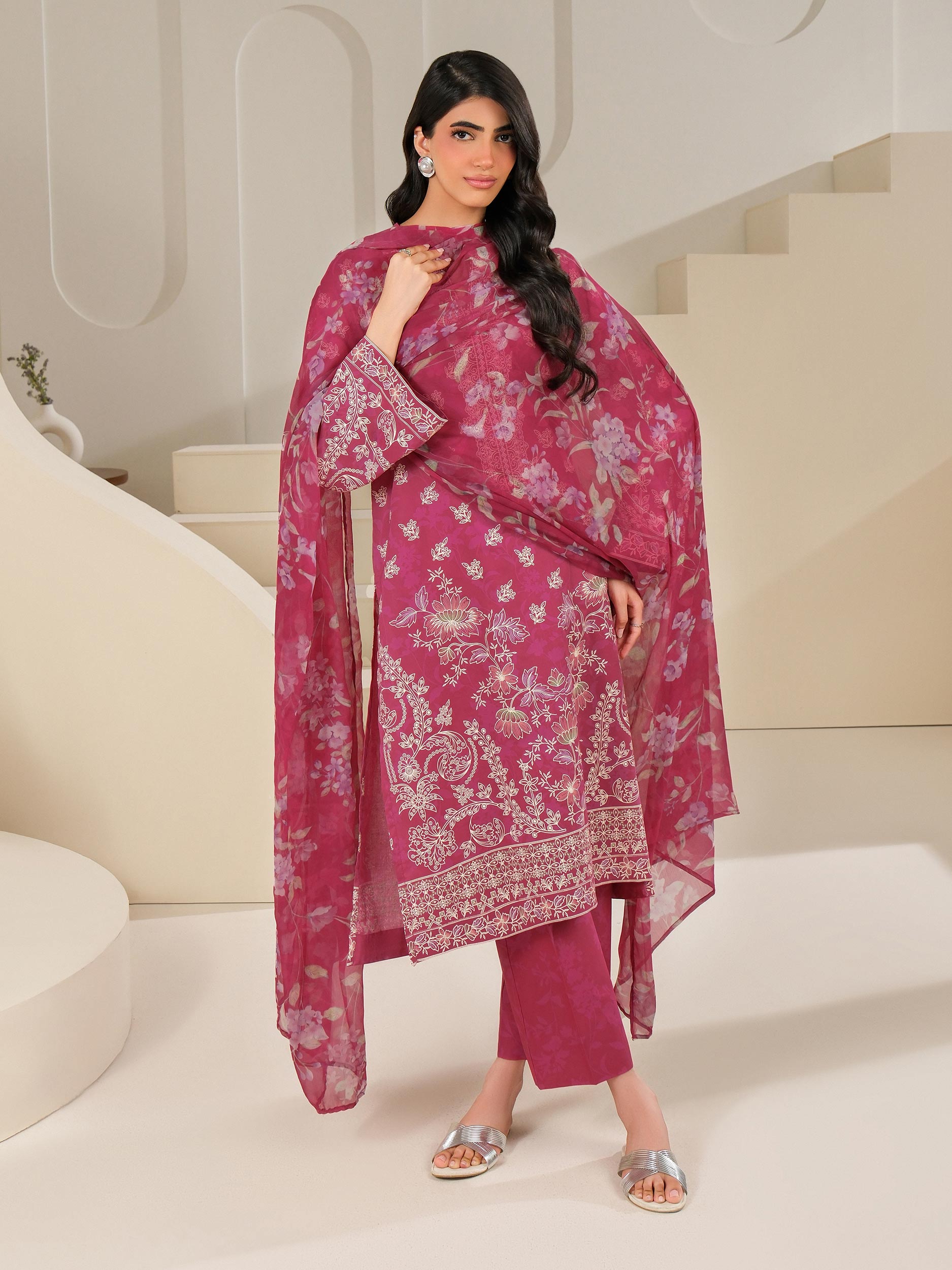 3 Piece Cambric Suit-Paste Print (Unstitched)