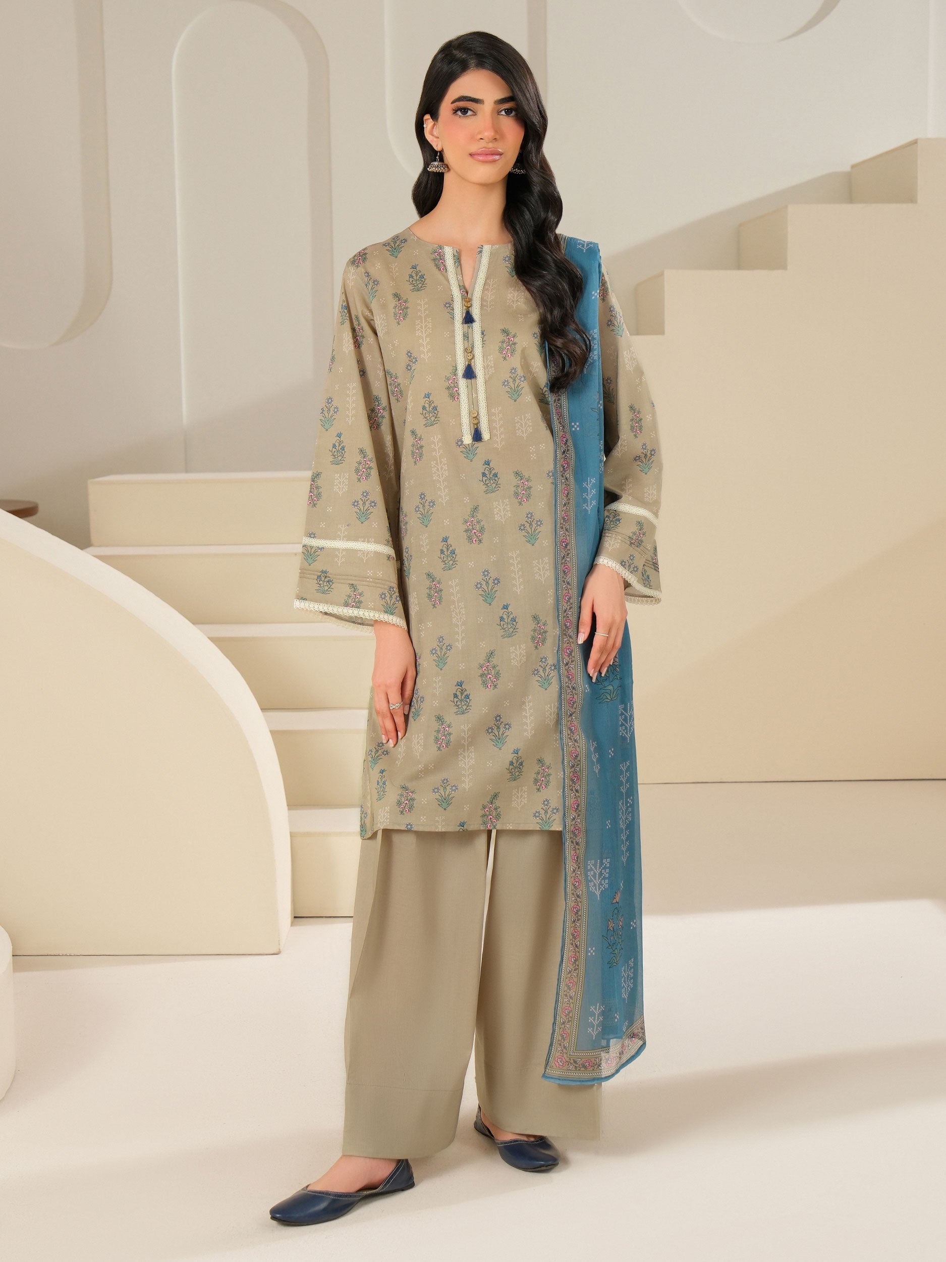 3 Piece Cambric Suit-Printed (Unstitched)