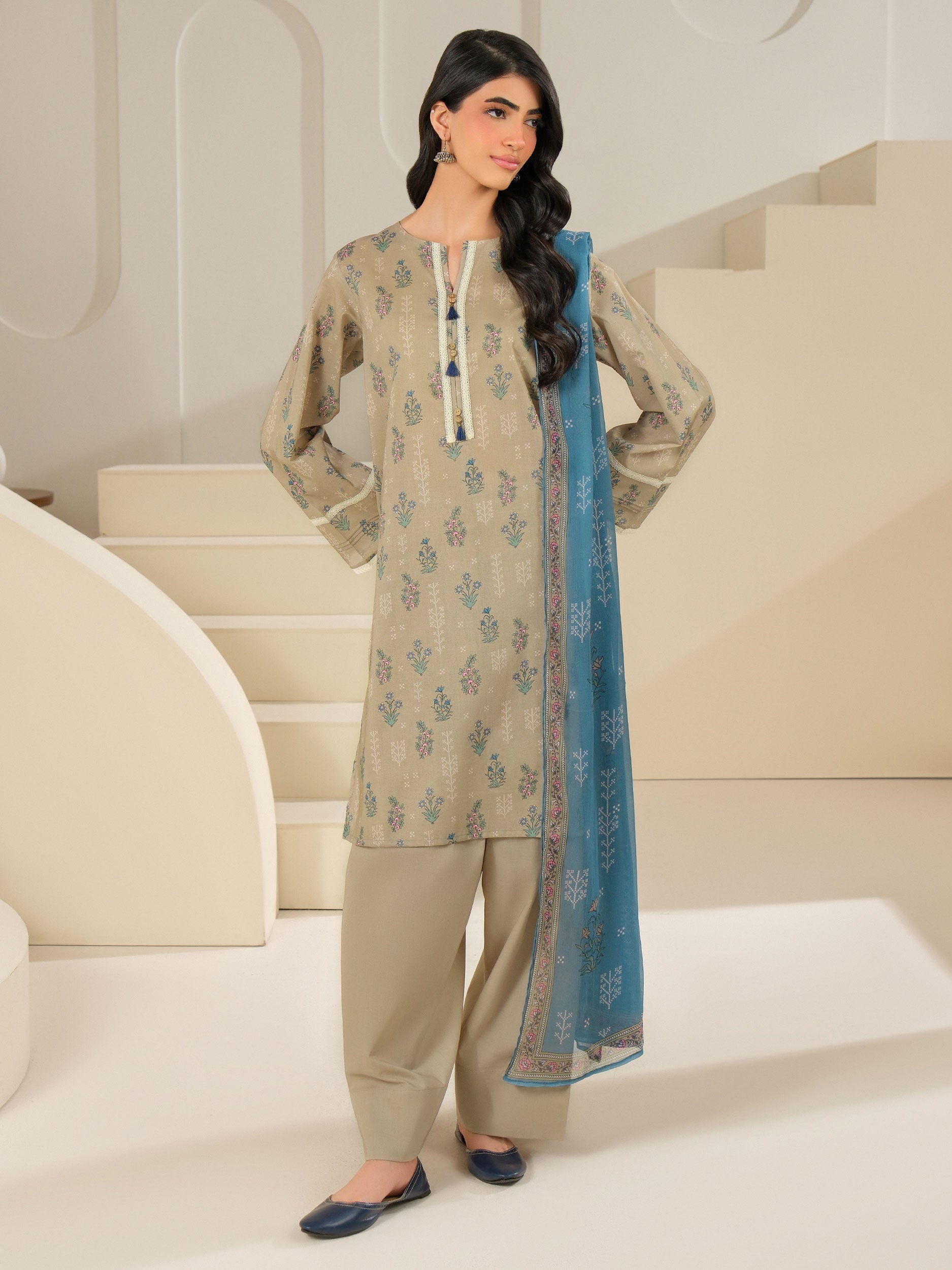 3 Piece Cambric Suit-Printed (Unstitched)