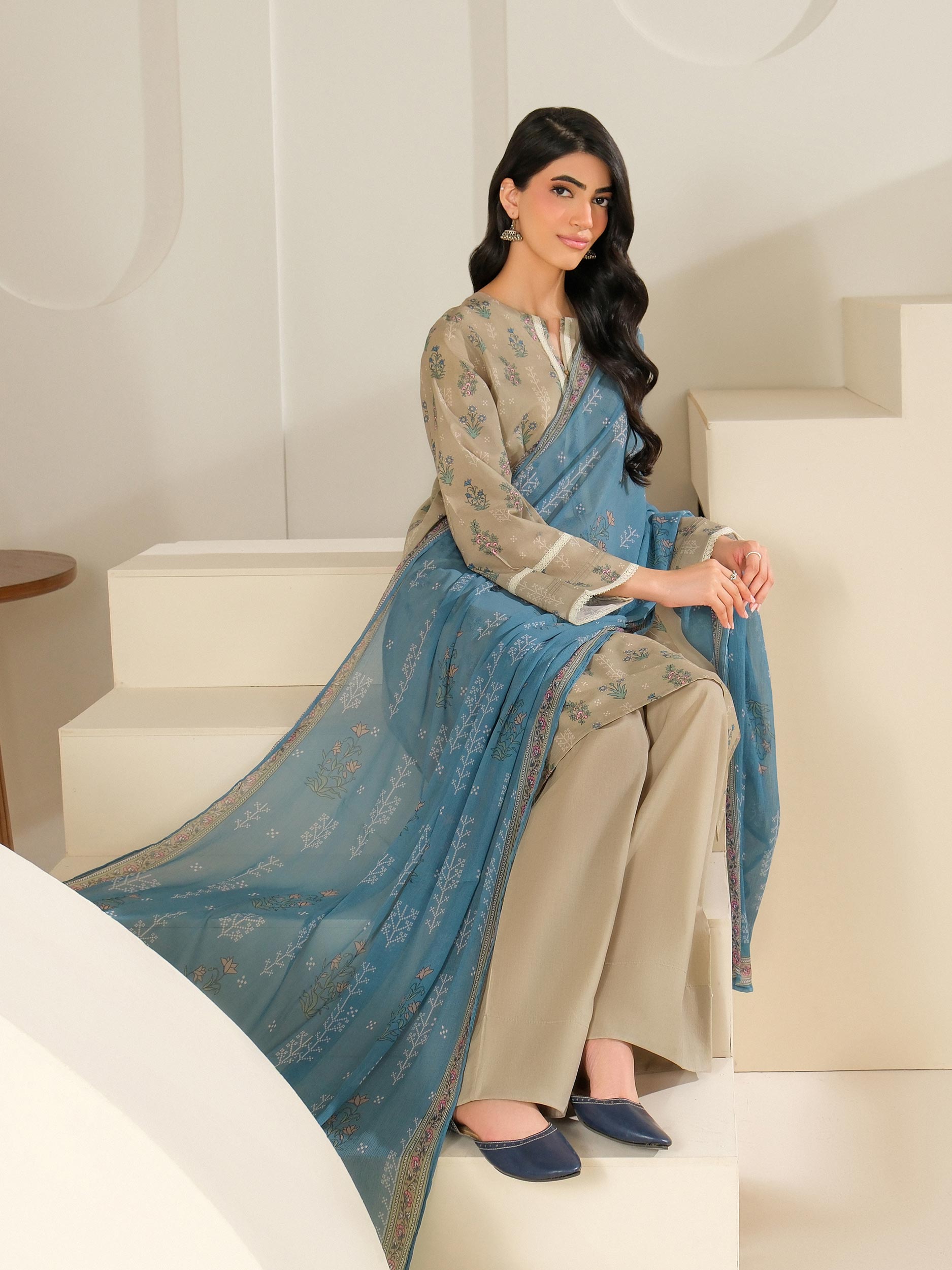 3 Piece Cambric Suit-Printed (Unstitched)