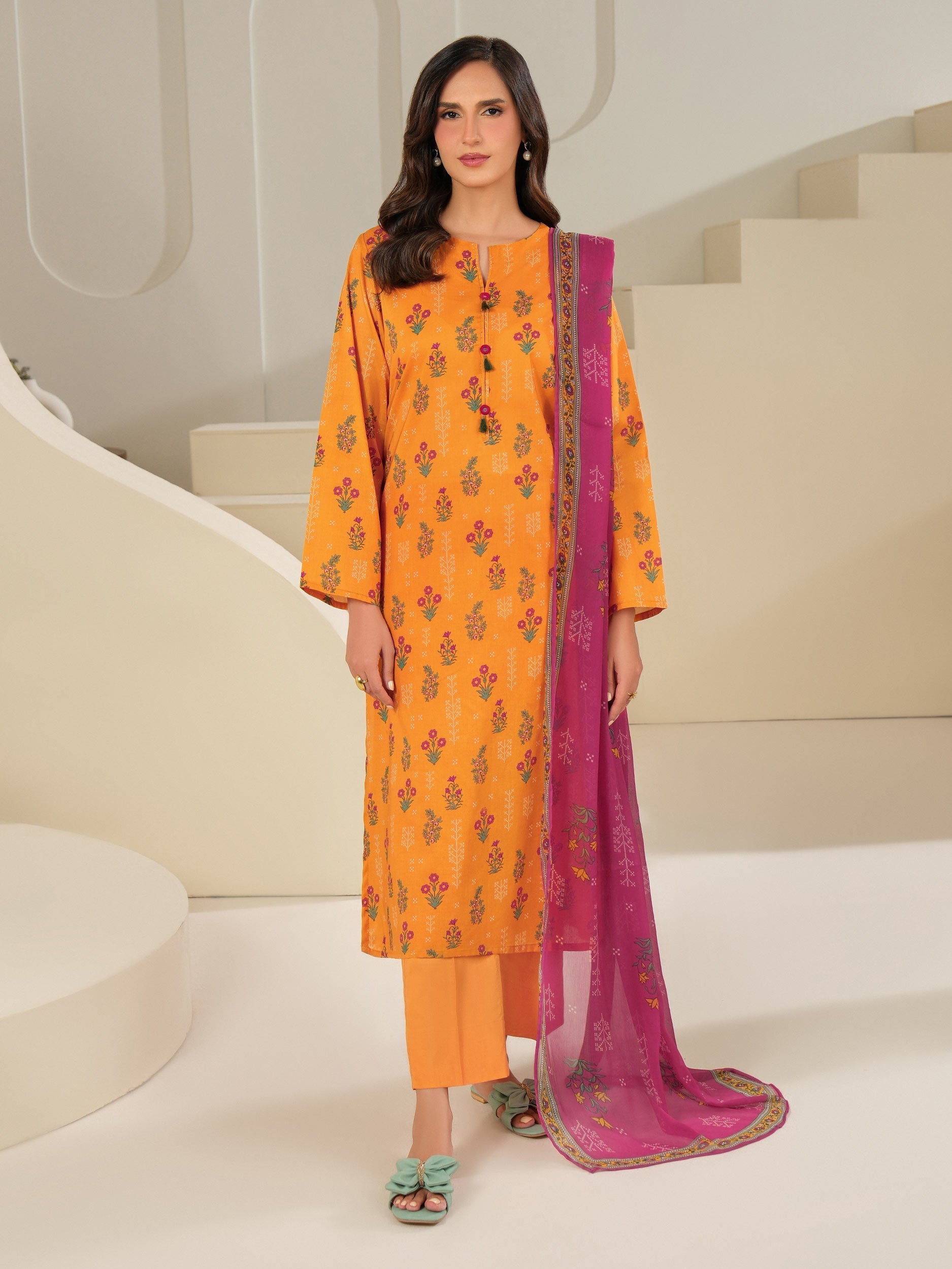 3 Piece Cambric Suit-Printed (Unstitched)